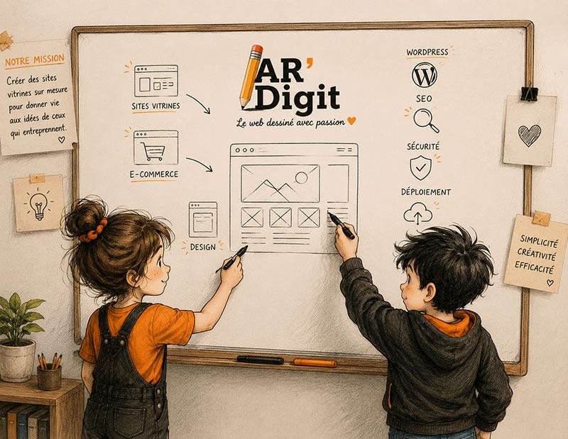 Rose et Arsène dessinant au tableau blanc